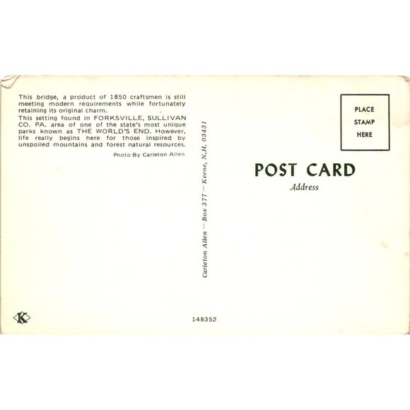 Covered Bridge Postcard Travel Souvenir Unposted Forksville Sullivan County PA - Picture 2 of 2